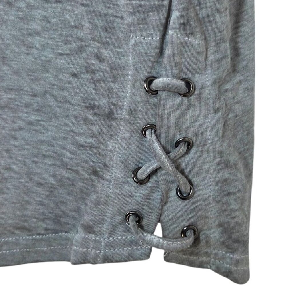 Wild Kiss Gray Vintage Rock & Roll Leopard Skull Graphic Tee Lace-Up Side Med - Picture 5 of 7